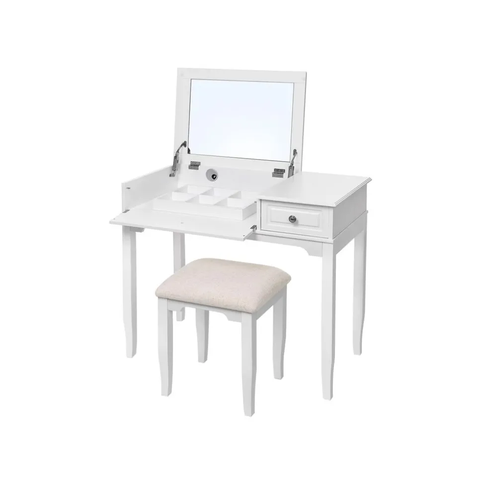 New SONGMICS Set coiffeuse miroir pliable Blanc