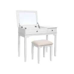 New SONGMICS Set coiffeuse miroir pliable Blanc