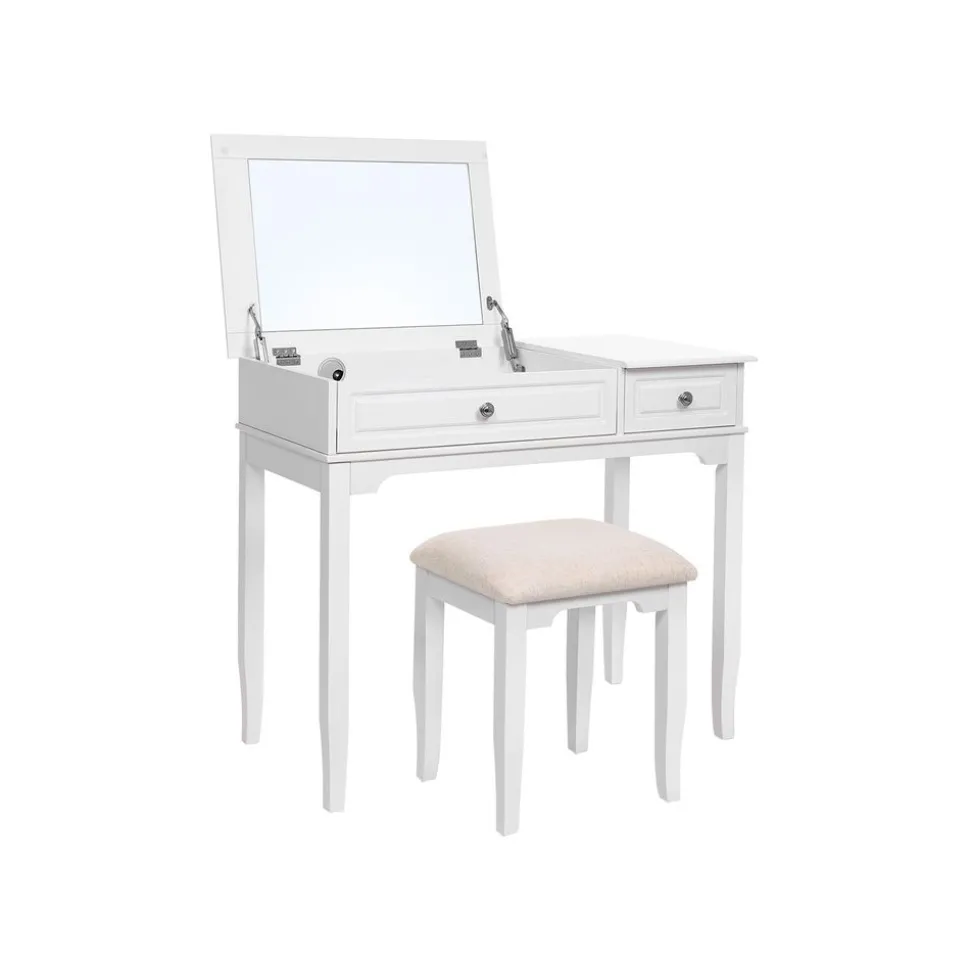 New SONGMICS Set coiffeuse miroir pliable Blanc