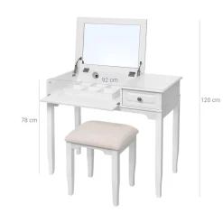 New SONGMICS Set coiffeuse miroir pliable Blanc