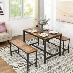 Clearance SONGMICS Table à manger industriel Brun Vintage Noir