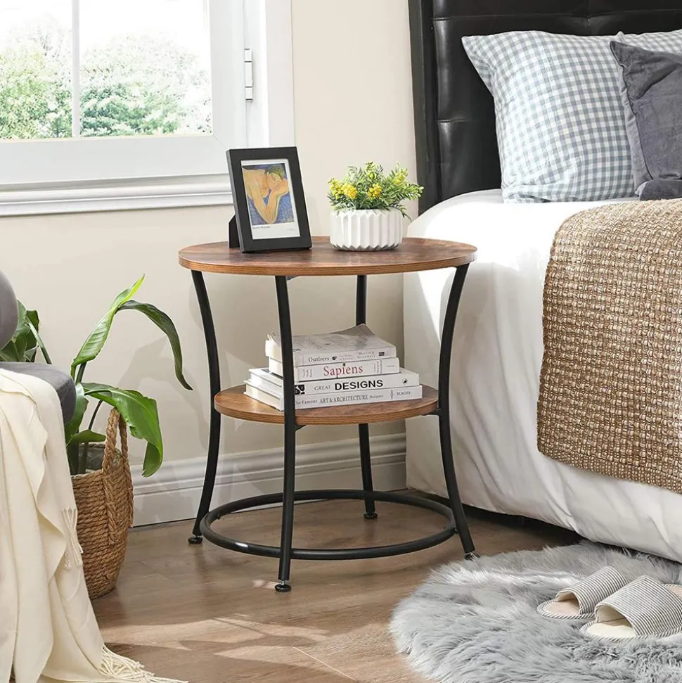 Sale SONGMICS Table basse à 2 niveaux style boho beige chêne