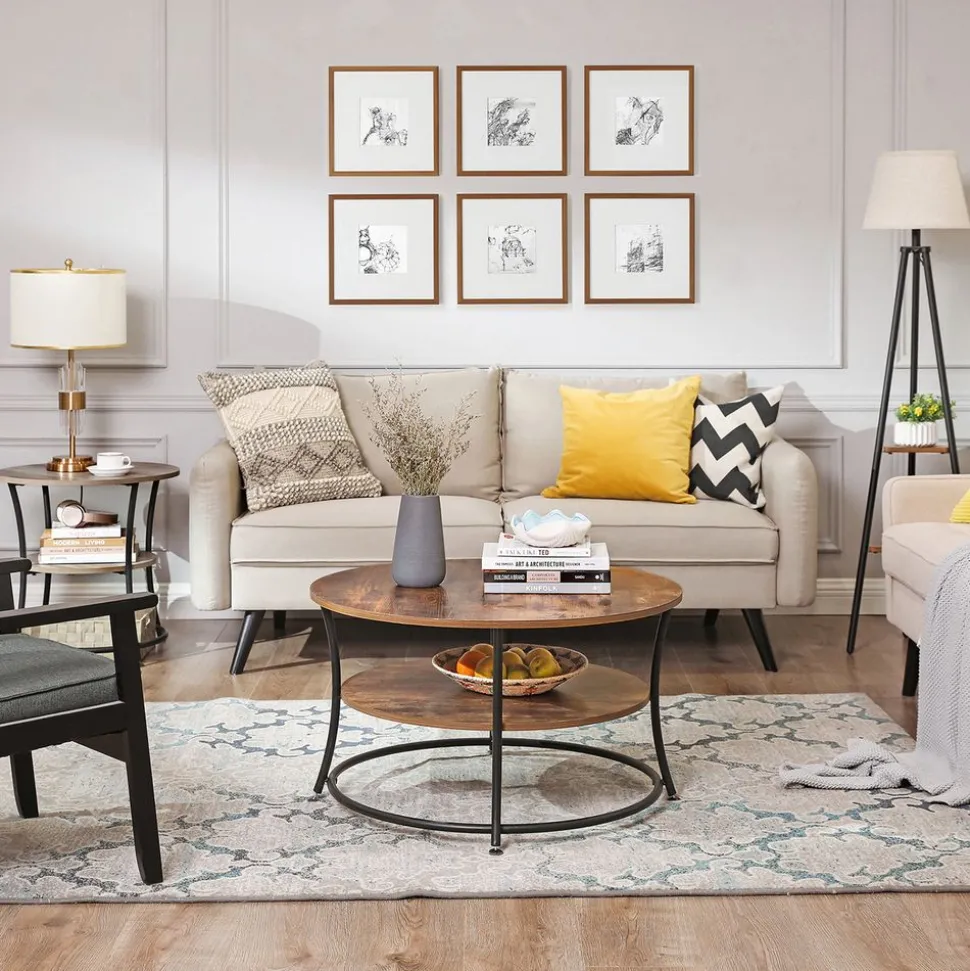 Sale SONGMICS Table basse à 2 niveaux style boho beige chêne