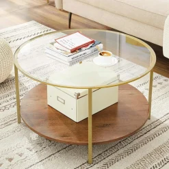 Outlet SONGMICS Table basse marron noisette doré Beige