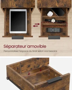 Sale SONGMICS Table basse ronde avec panier noir boisé et turquoise foncé