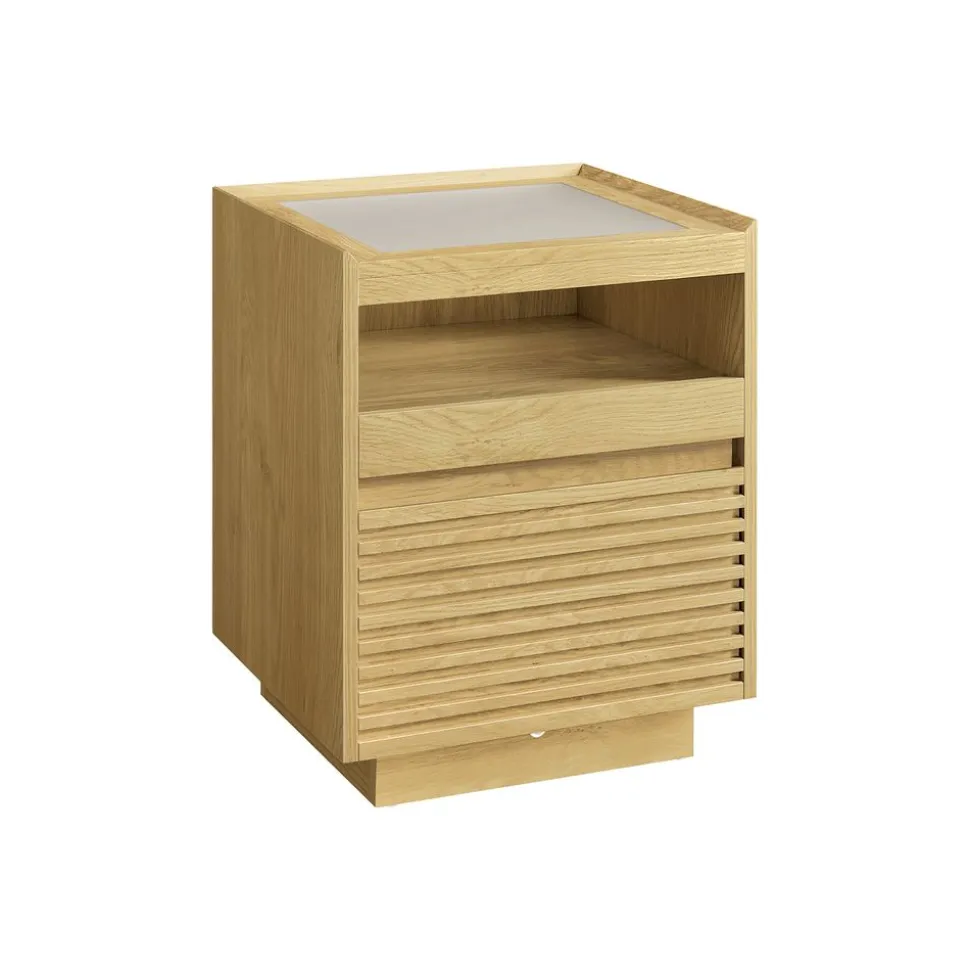 Online SONGMICS Table chevet avec lumière led avec tiroir chêne naturel