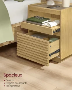 Online SONGMICS Table chevet avec lumière led avec tiroir chêne naturel