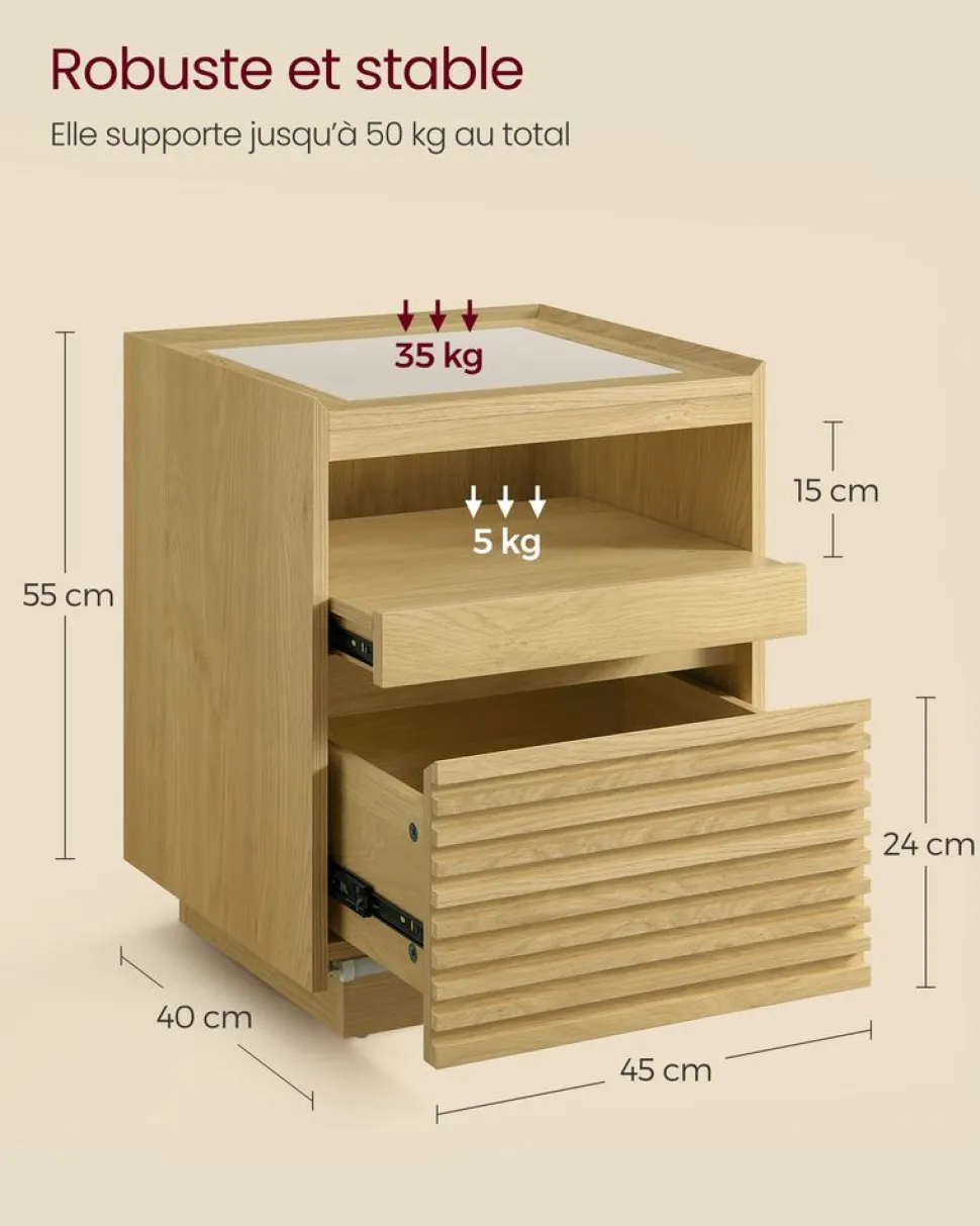 Online SONGMICS Table chevet avec lumière led avec tiroir chêne naturel