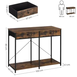 New SONGMICS Table console 2 tiroirs Noir