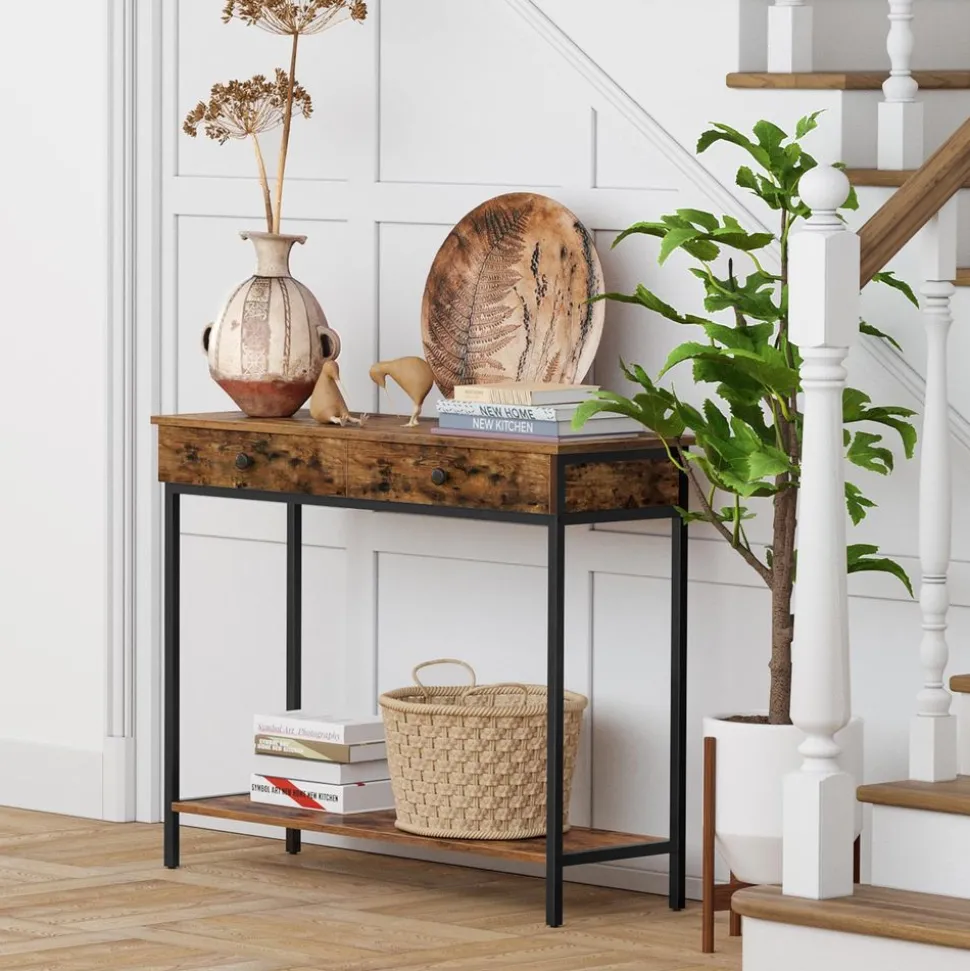 Hot SONGMICS Table console 2 tiroirs Noir