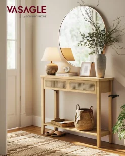 New SONGMICS Table console 2 tiroirs style boho beige chêne