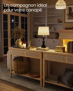 New SONGMICS Table console 2 tiroirs style boho beige chêne