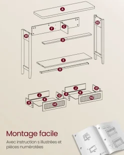 New SONGMICS Table console 2 tiroirs style boho beige chêne