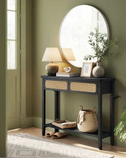 New SONGMICS Table console 2 tiroirs style boho beige chêne