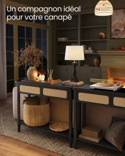 New SONGMICS Table console 2 tiroirs style boho beige chêne