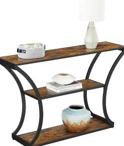 Outlet SONGMICS Table console arrondie Brun Vintage Noir