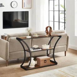 Outlet SONGMICS Table console arrondie Brun Vintage Noir