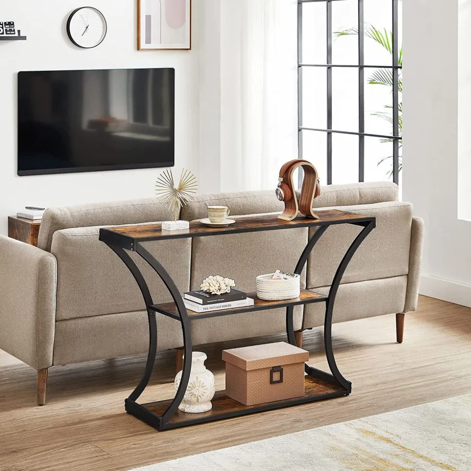 Outlet SONGMICS Table console arrondie Brun Vintage Noir