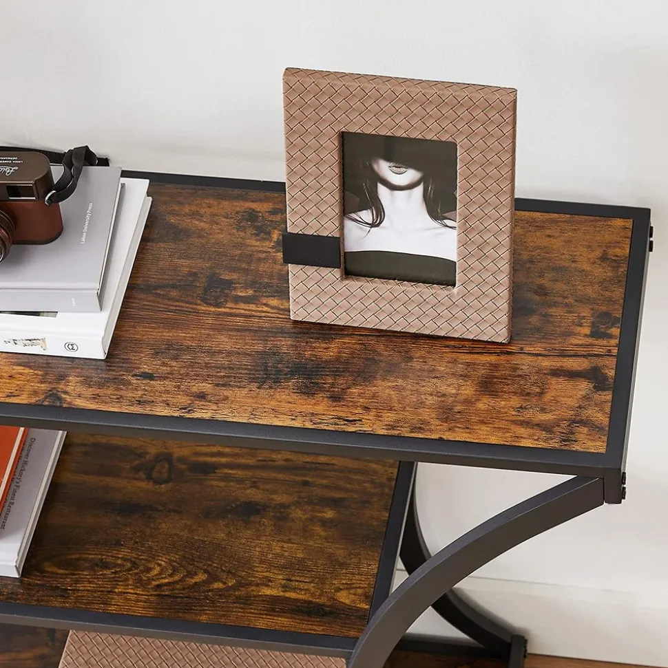 Outlet SONGMICS Table console arrondie Brun Vintage Noir