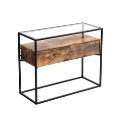 Outlet SONGMICS Table console verre industriel Marron Rustique