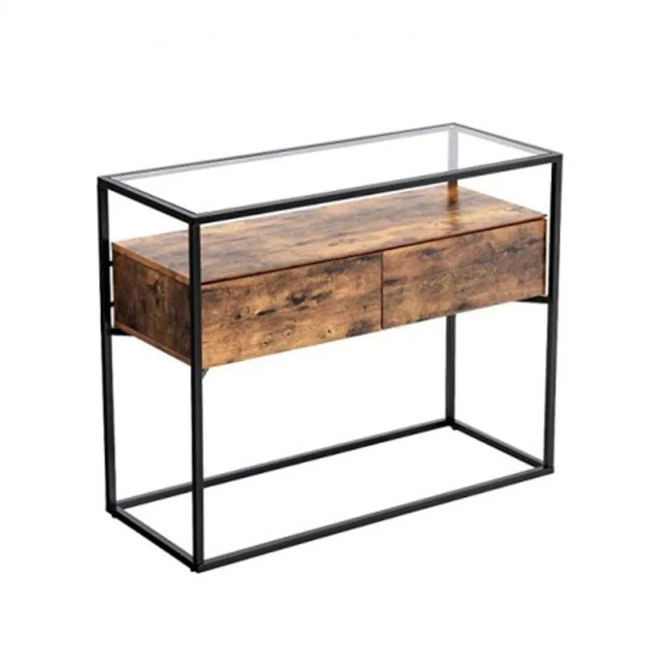 Outlet SONGMICS Table console verre industriel Marron Rustique