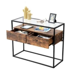 Outlet SONGMICS Table console verre industriel Marron Rustique