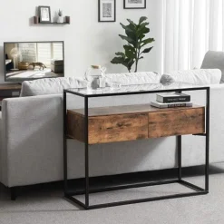 Outlet SONGMICS Table console verre industriel Marron Rustique