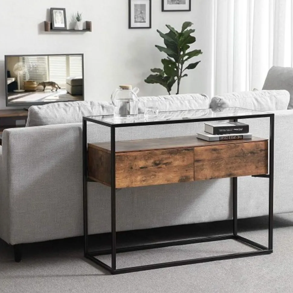 Outlet SONGMICS Table console verre industriel Marron Rustique