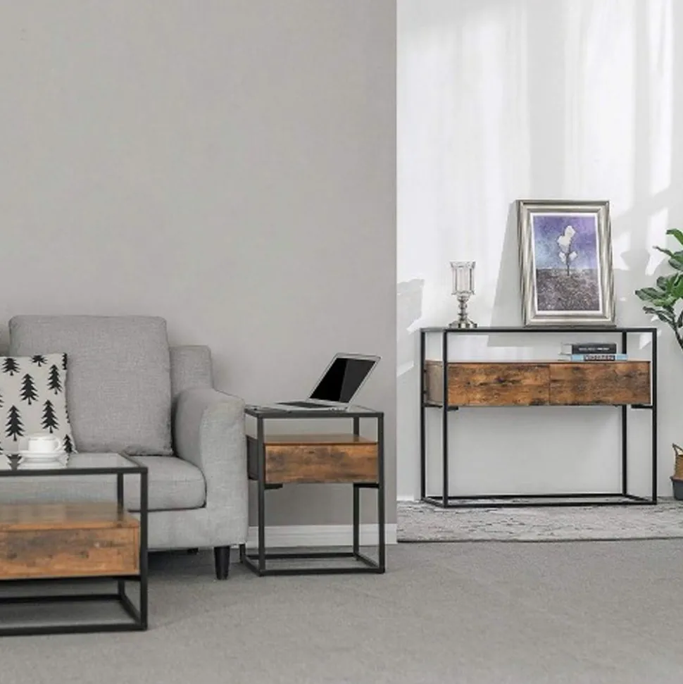 Outlet SONGMICS Table console verre industriel Marron Rustique