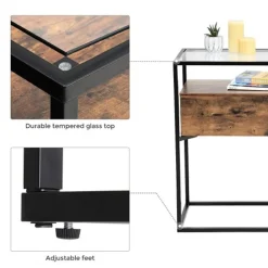 Outlet SONGMICS Table console verre industriel Marron Rustique