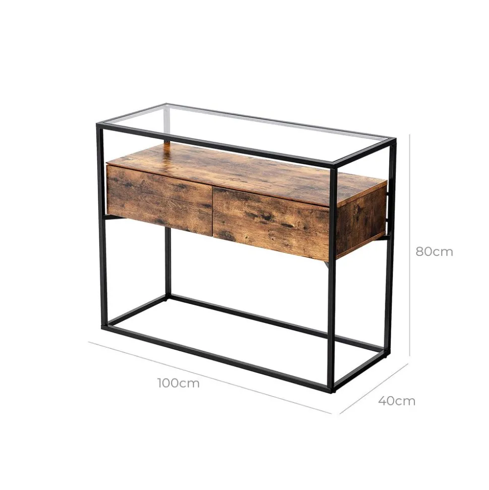 Outlet SONGMICS Table console verre industriel Marron Rustique