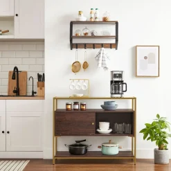 Shop SONGMICS Table console verre marron doré