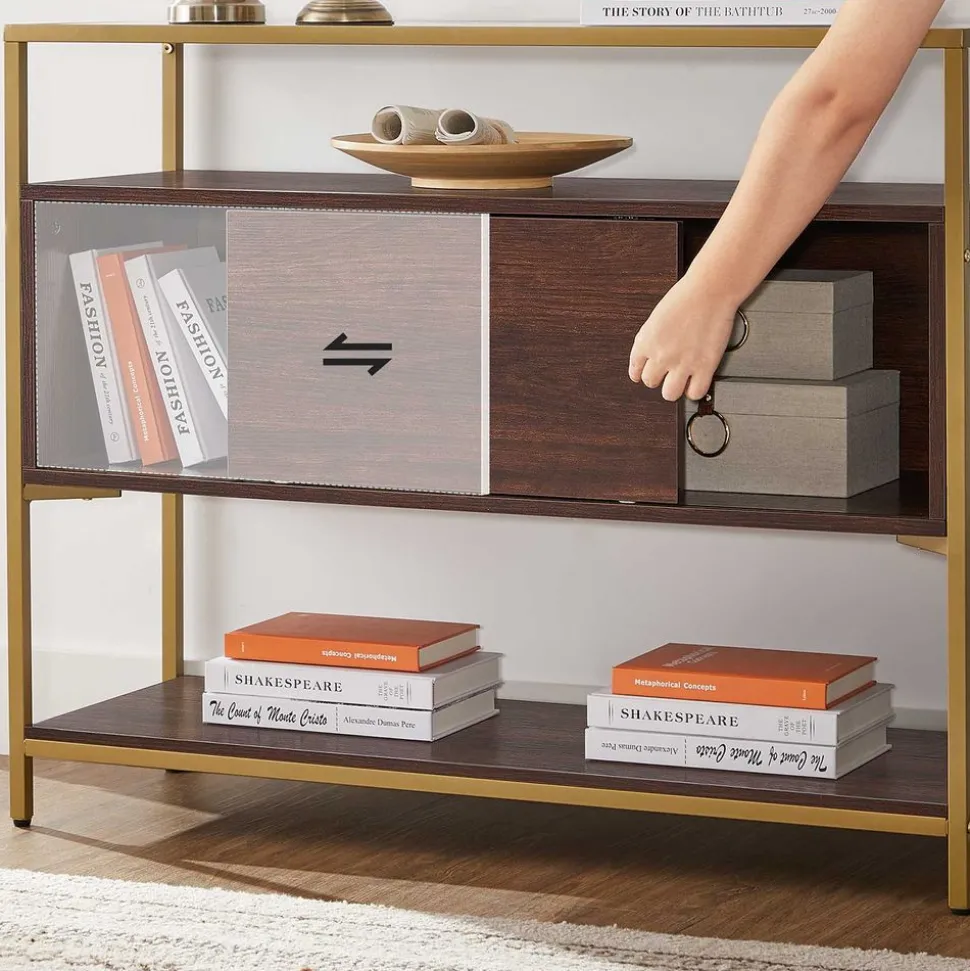 Shop SONGMICS Table console verre marron doré