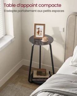 Hot SONGMICS Table d’appoint à 2 niveaux en métal noir d'encre