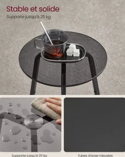 Hot SONGMICS Table d’appoint à 2 niveaux en métal noir d'encre