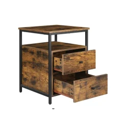 New SONGMICS Table d'appoint 2 tiroirs Brun Vintage Noir