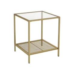 Shop SONGMICS Table d’appoint carré verre doré Or + Transparent