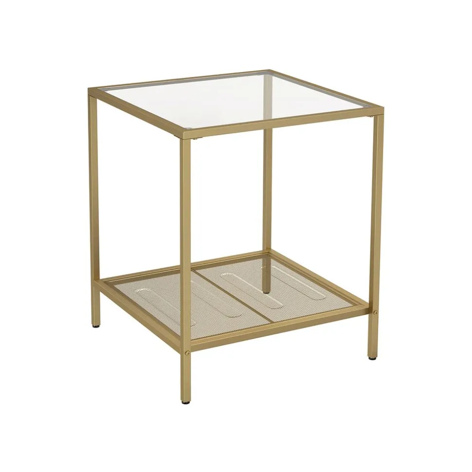Shop SONGMICS Table d’appoint carré verre doré Or + Transparent
