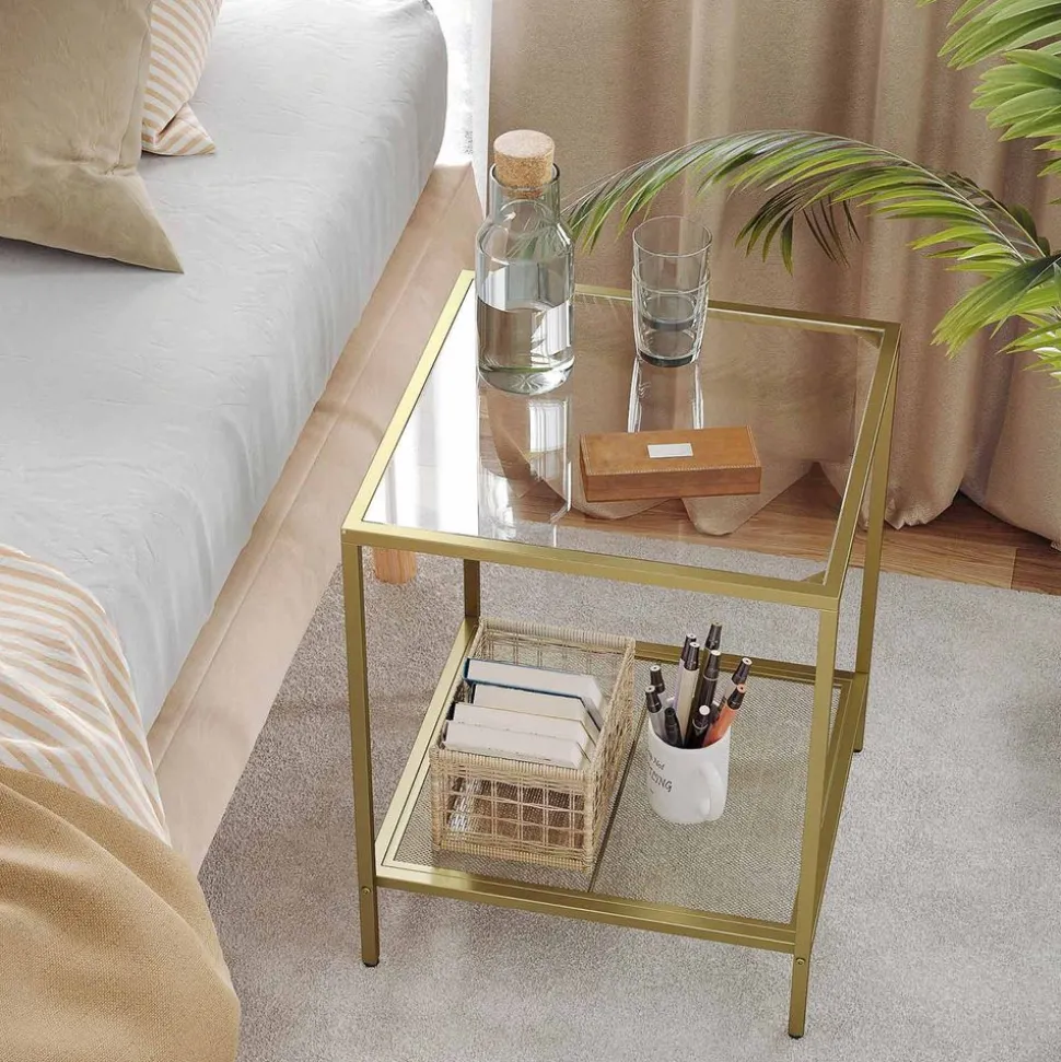 Shop SONGMICS Table d’appoint carré verre doré Or + Transparent