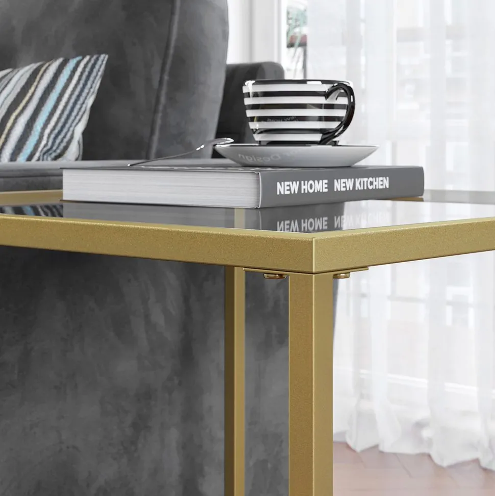 Shop SONGMICS Table d’appoint carré verre doré Or + Transparent