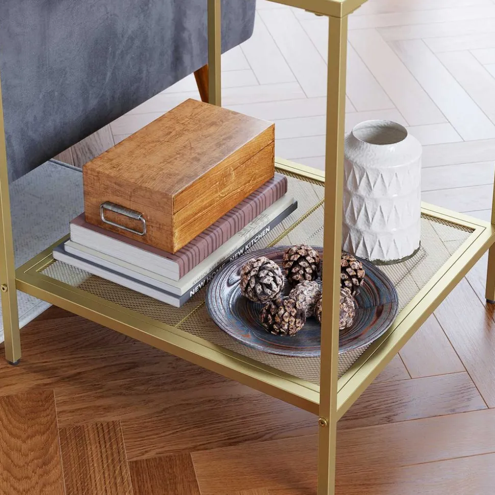 Shop SONGMICS Table d’appoint carré verre doré Or + Transparent