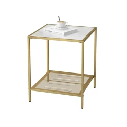 Shop SONGMICS Table d’appoint carré verre doré Or + Transparent
