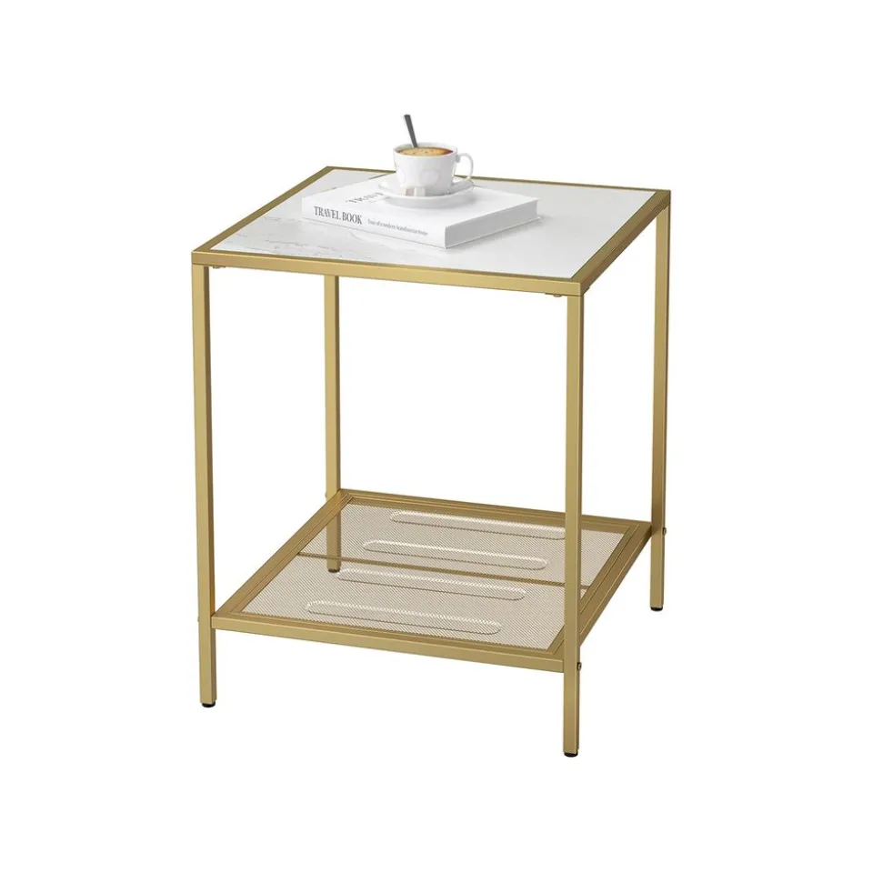 Shop SONGMICS Table d’appoint carré verre doré Or + Transparent