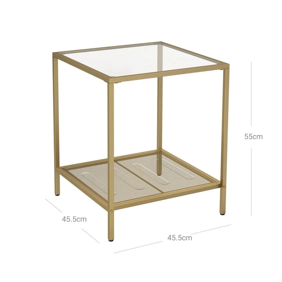 Shop SONGMICS Table d’appoint carré verre doré Or + Transparent