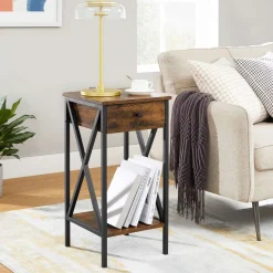 New SONGMICS Table d’appoint design X Brun Vintage Noir