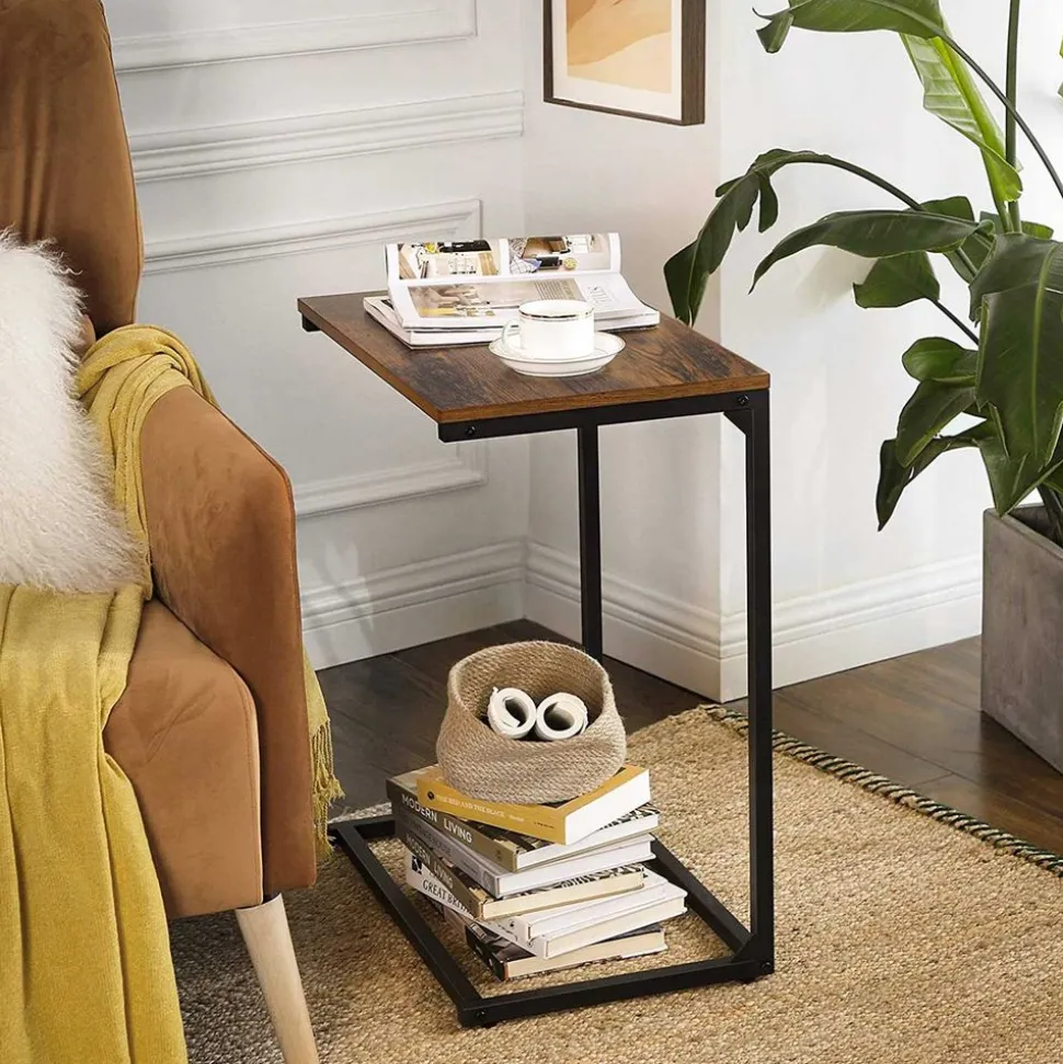 Store SONGMICS Table d'appoint en C Brun Vintage Noir