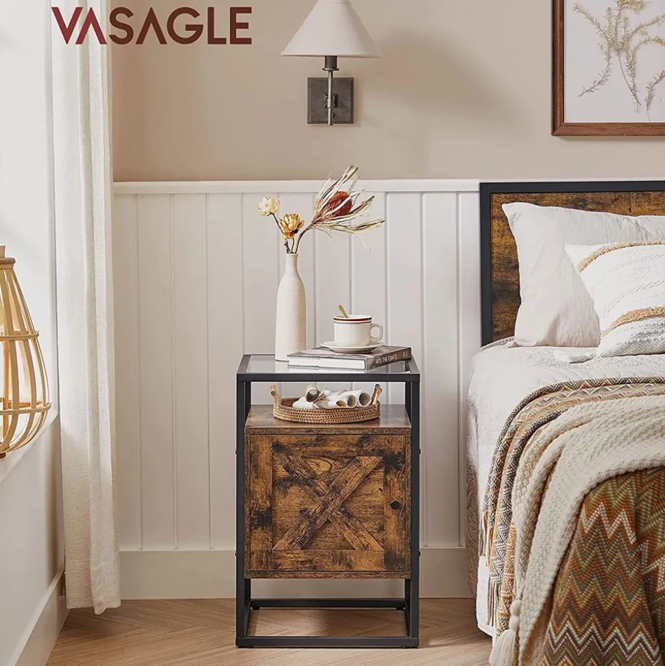 Discount SONGMICS Table d'appoint façon grange Blanc