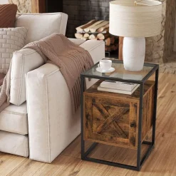 Discount SONGMICS Table d'appoint façon grange Blanc