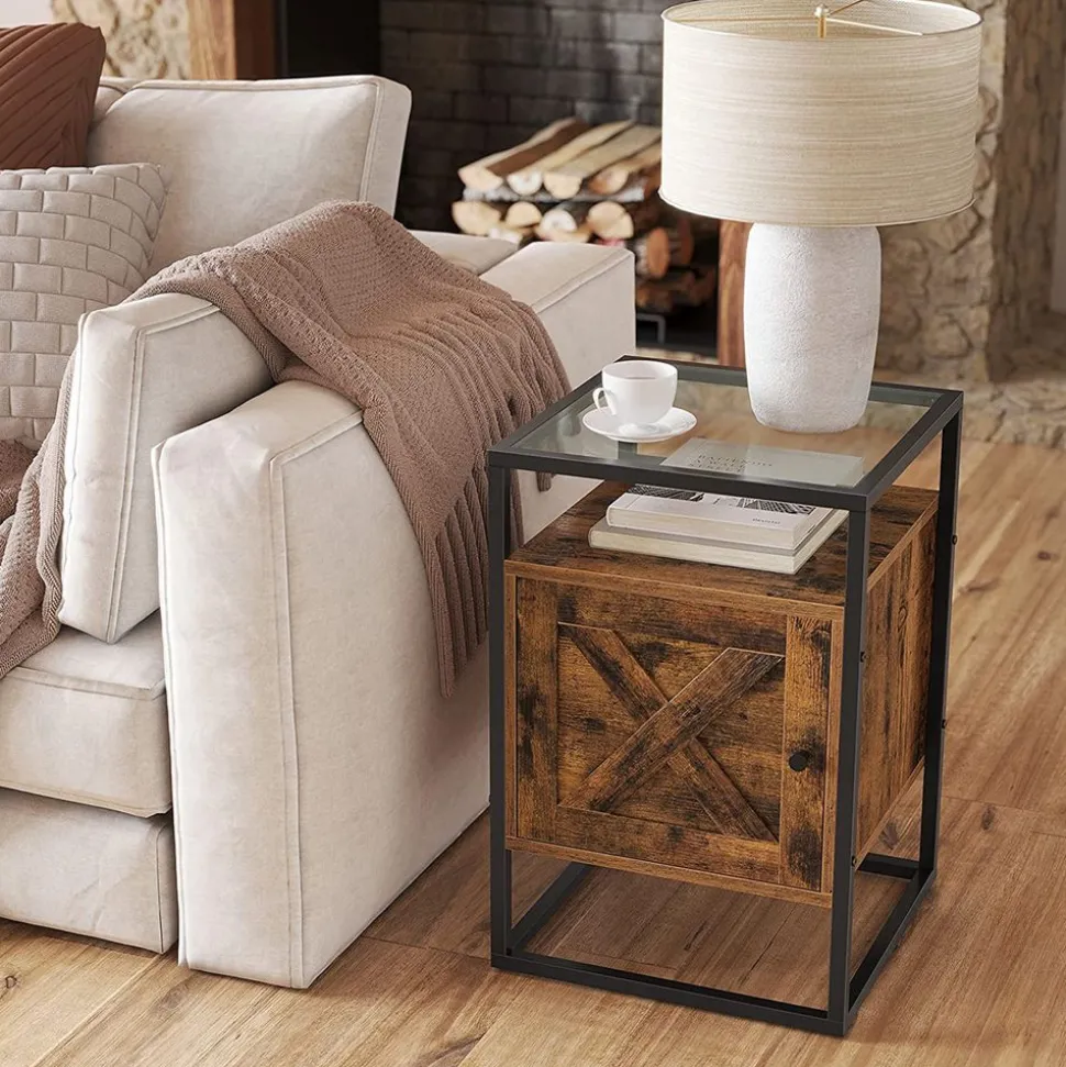 Discount SONGMICS Table d'appoint façon grange Blanc