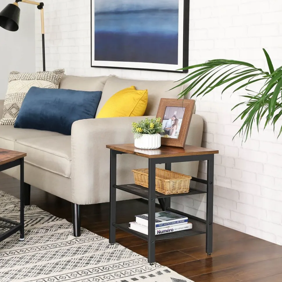 Sale SONGMICS Table d'appoint maille industriel Marron Rustique